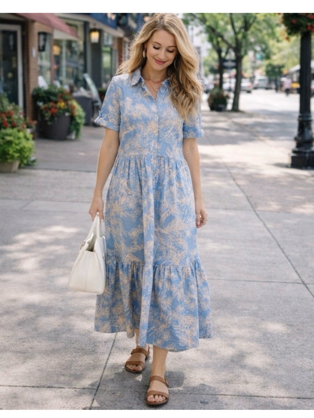 1. State Blue Printed Button‑Front Maxi Dress
